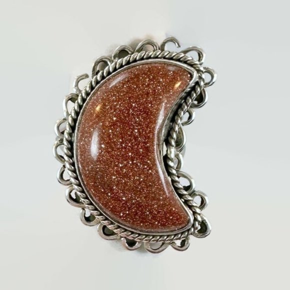 Goldstone Ring, Moon Ring, Sterling Silver, Crescent Moon, Size 6 1/2 - Picture 3 of 5